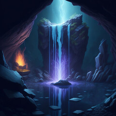 Wall Mural - A hidden underground cavern with glowing crystal, generative ai.