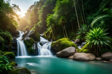  waterfall in the forest and mountains