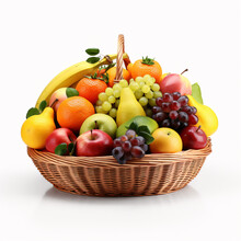 A Basket Of Various Fruits On A White Background