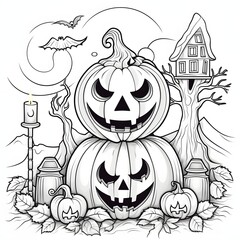 Coloring book for Halloween.. Black and white illustration.  generative ai