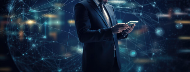 The Businessman using a mobile smartphone on a global network connection Created With Generative AI Technology
