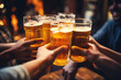 © Sasint - Multiracial group of friends enjoying a beer - Young people hands toasting and cheering aperitif beers half pint - Friendship and youth concept - Warm vintage raw filter - Focus on bottom hand