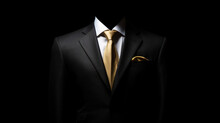 Businessman Professional Suit With Gold Tie And Gold Pin 