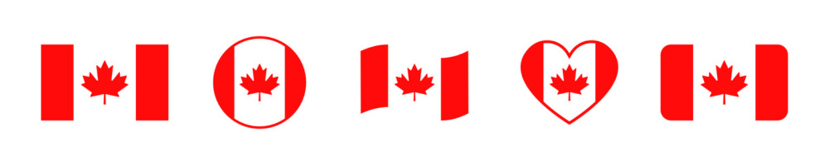 Wall Mural - Set of Canada flag vector icons. Canadian national waving flag. Vector 10 Eps.