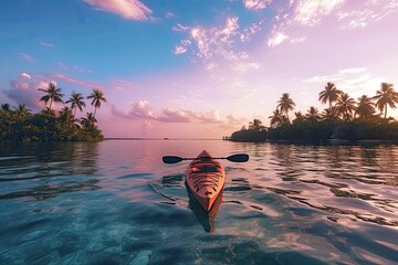 Wall Mural -  Beautiful Lake at Sunset: A Serene Landscape of Nature, Water, and Blue Sky