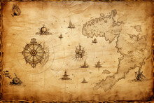 Antique Pirate Treasure Map. AI Generated.