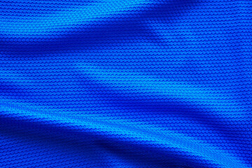 Wall Mural - Blue football jersey clothing fabric texture sports wear background, close up top view