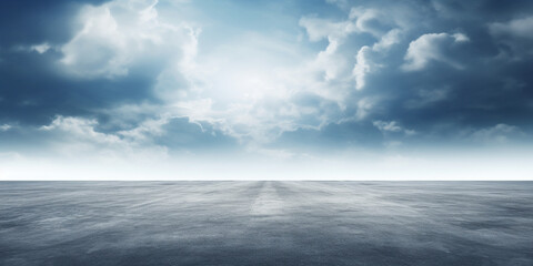 Wall Mural - the horizon and the cloudy sky as a background, in the foreground an empty square. ai generated.