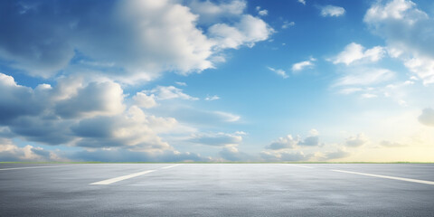 Wall Mural - the horizon and the cloudy sky as a background, in the foreground an empty square. ai generated.