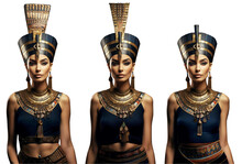 Portrait Of A Woman Of Ancient Egypt. Ancient Egyptian Queen Nefertiti Portrait. Isolated On Transparency. Generated AI.