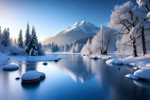 Winter Landscape With Lake