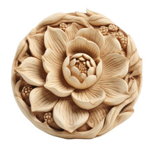 Intricate Wood Carving Of A Flower Isolated On A Transparent Background