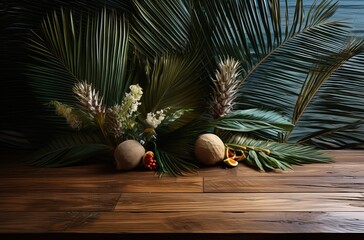 Poster - Paysage d'une plage avec des vagues et cocotiers , ia