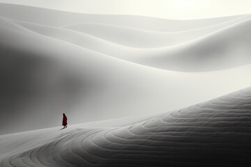 Wall Mural - Paysage en noir et blanc, paisible et calme avec des dunes et un arbre, ia