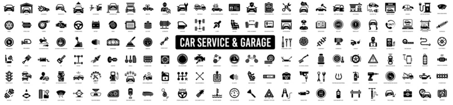 Wall Mural -  - Car service and repair icons element. Garage, engine, oil, maintenance, accelerate icon