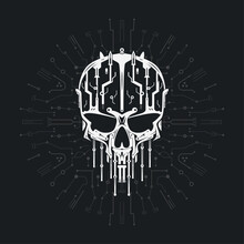 Cyber Robot Skull. Dark Fantasy Sci-fi Style Skeleton Head.