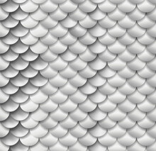 Realistic Seamless Silver Fish Snake Scales Background Vector Texture Pattern In Golden Colors. Yellow Gold Wildlife Background.