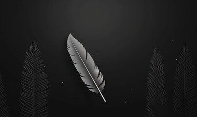 Poster -  a black and white photo of a feather on a black background.  generative ai