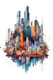 Fototapeta Miasto - Panoramic city illustration material in front of white background