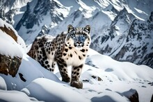 Snow Leopard In The Snow Generated Ai