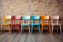 Retro Wooden Chairs For Kids With Brick Wall.