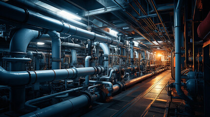 Wall Mural - Equipment, cables and piping as found inside of a industrial power plant,