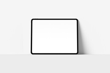 Tablet computer with blank white screen, isolated on white background