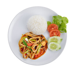 Wall Mural - Basil Squid with rice on transparent png