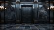 Architectural Splendor: the Opulence of a Large Dark Door in a Black Marble Room, Generative AI