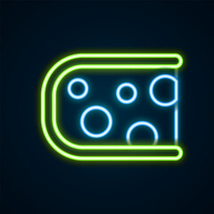 Canvas Print - Glowing neon line Cheese icon isolated on black background. Colorful outline concept. Vector