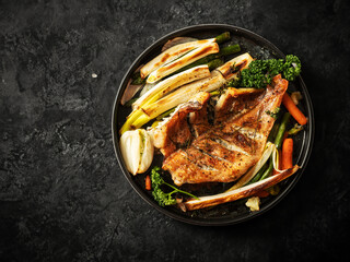 Poster - Grilled Fish with Green onion and Vegetables