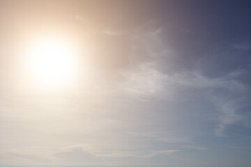 Blue sky with clouds and Sun Sunlight The sun shines bright in  daytime in summer season Use for advertisement and background