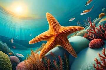 Wall Mural - starfish and coral reef