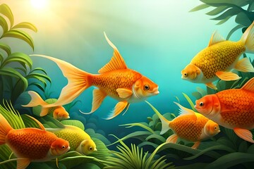Wall Mural - goldfish and fish
