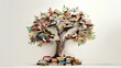 Leinwandbild Motiv International literacy day concept with tree with books like leaves. Literacy, education, knowledge concept with color books on tree on white background