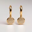 Fine Gold Hoop Earring with Dangling Diamond Coin. Yellow and White Jewellery Accessory: Generative AI
