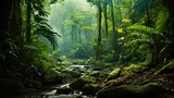 Fototapeta Las - Lush Southeast Asian Rainforest: An Idyllic, Green Jungle Landscape with Towering Trees and Exotic Wildlife: Generative AI