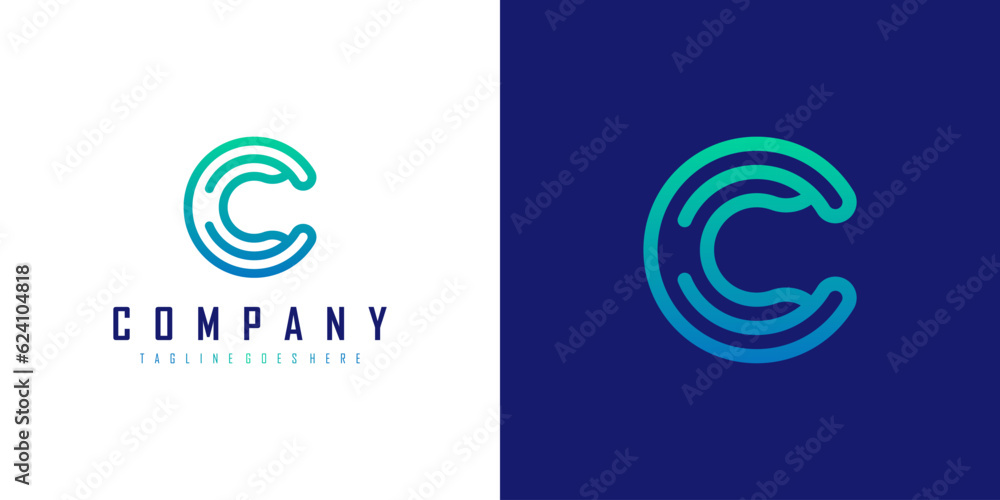 Abstract Initial Letter C Logo. Blue Green Circular Rounded Line ...