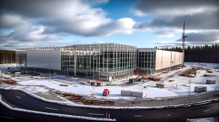 construction d'un grand bâtiment - construction d'un datacenter dans une région du nord - générative