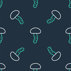 Poster - Line Mushroom icon isolated seamless pattern on black background. Vector