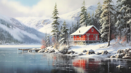 Traumhafte Winterlandschaft an der Schlei. Generative Ai