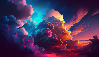 Vibrant sky with a variety of clouds, blue sky with a variety of clouds Ai generated image