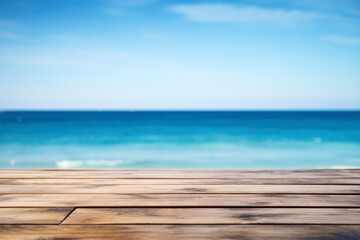 Poster - Wooden deck table on blurred seascape background - can be used for display or montage your products. High quality photo