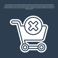 Sticker - Blue line Remove shopping cart icon isolated on blue background. Online buying concept. Delivery service. Supermarket basket and X mark. Vector Illustration