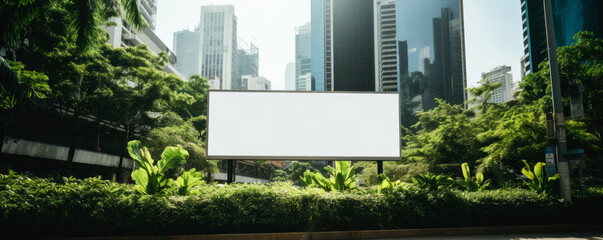 Wall Mural - Blank white digital billboard poster on city street in the afternoon heat 