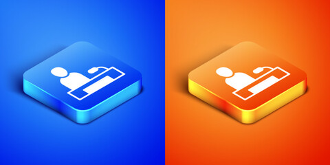 Isometric Television report icon isolated on blue and orange background. TV news. Square button. Vector