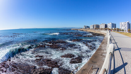 Wall Mural - Cape Town Atlantic Ocean Coastline Public Promenade Sea Point Buildings Landscape.