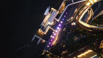 Wall Mural - Aerial view of Icon Siam mall by night on the chao phraya river in khlong san, bangkok, Thailand