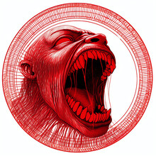 Horrific Creature Undead Zombie Ghoul In Red Circle Screaming With Rage Anger Pain Agony Illustration Isolated Transparent - Generative AI