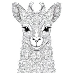 Wall Mural - Lama animal line art illustration. Black and white coloring page style art. Generative AI